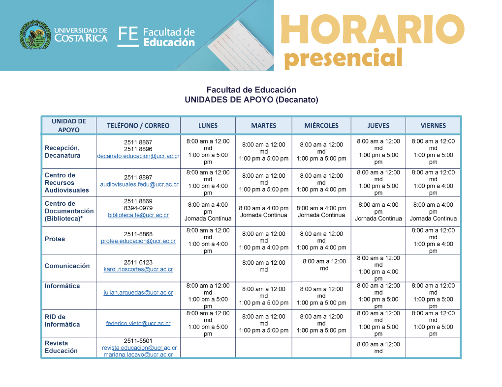 Horarios Decanato