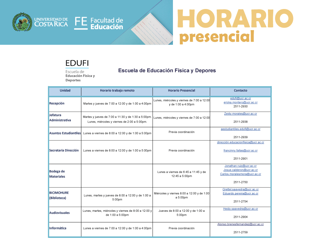 Horarios EDUFI