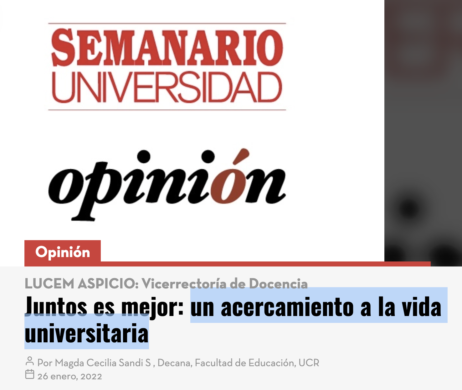 Semanario Universidad: "Juntos es mejor: un acercamiento a la vida universitaria"