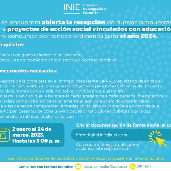 Recepción de nuevas propuestas para proyectos de acción social vinculados con educación